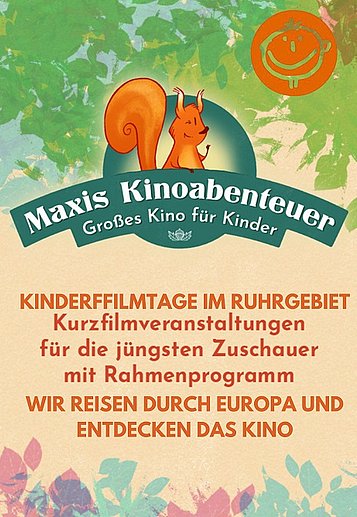 Filmplakat des Films MAXIS KINOABENTEUER - WIR REISEN DURCH EUROPA - 43. KINDERFILMTAGE IM RUHRGEBIET